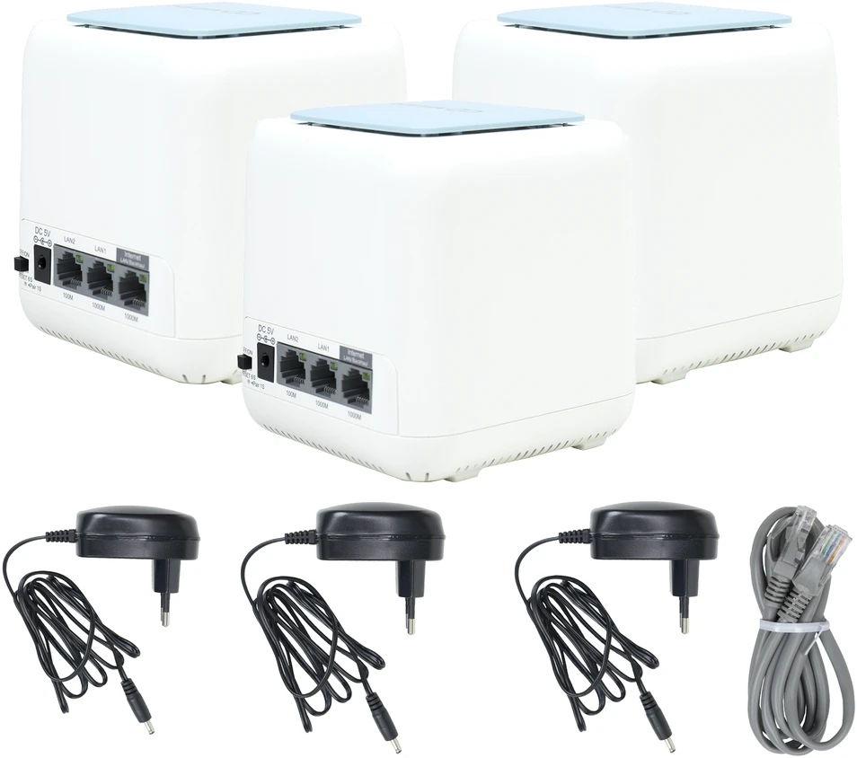 Maršrutizatorius PNI GB1200 Gigabit Wi-Fi Mesh sistemos komplektas ir 1 vnt. S/STP CAT8 plokščias tinklo kabelis PNI U8015W 1,5 m