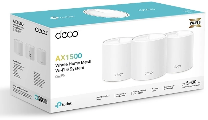 TP-Link Wi-Fi Maršrutizatorius Deco X1500 AC1900 (3pack), 1500Mbps, LAN/WAN, 802.11ac, Wi-Fi 6, Baltas EU