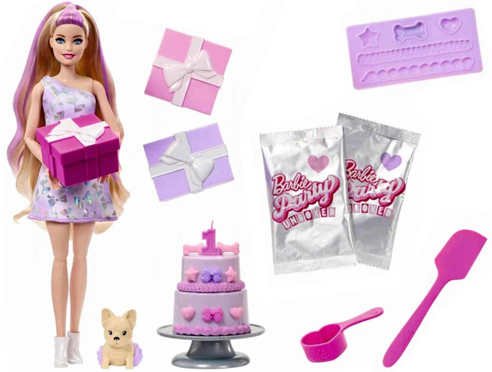 Mattel BARBIE PARTY UNBOXED REVEAL siurprizų rinkinys - šviesiaplaukė lėlė (JFG70)