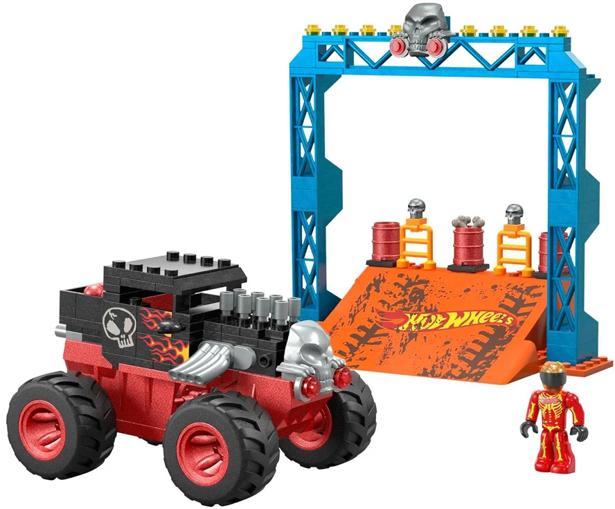 Mattel Hot Wheels Monster truck kaskadininkų kaladėlės 151ele automobilis + rampa ZA5996