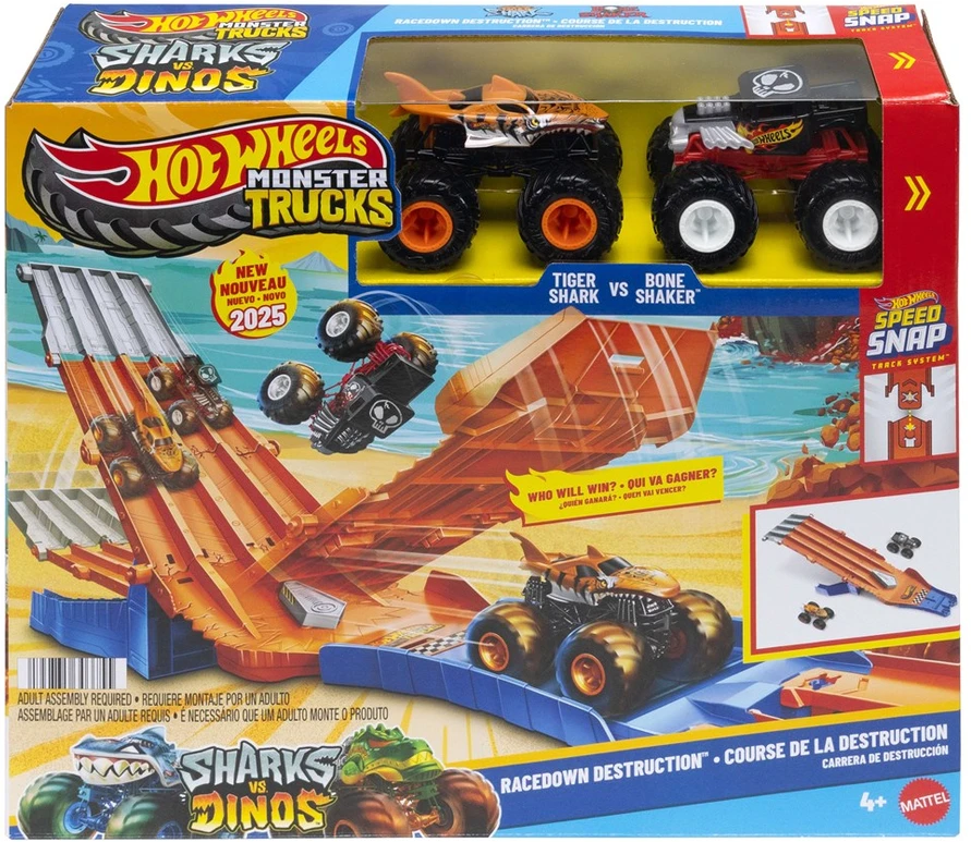 „Hot Wheels“ monstrų sunkvežimio dviejų automobilių griovimo lenktynės