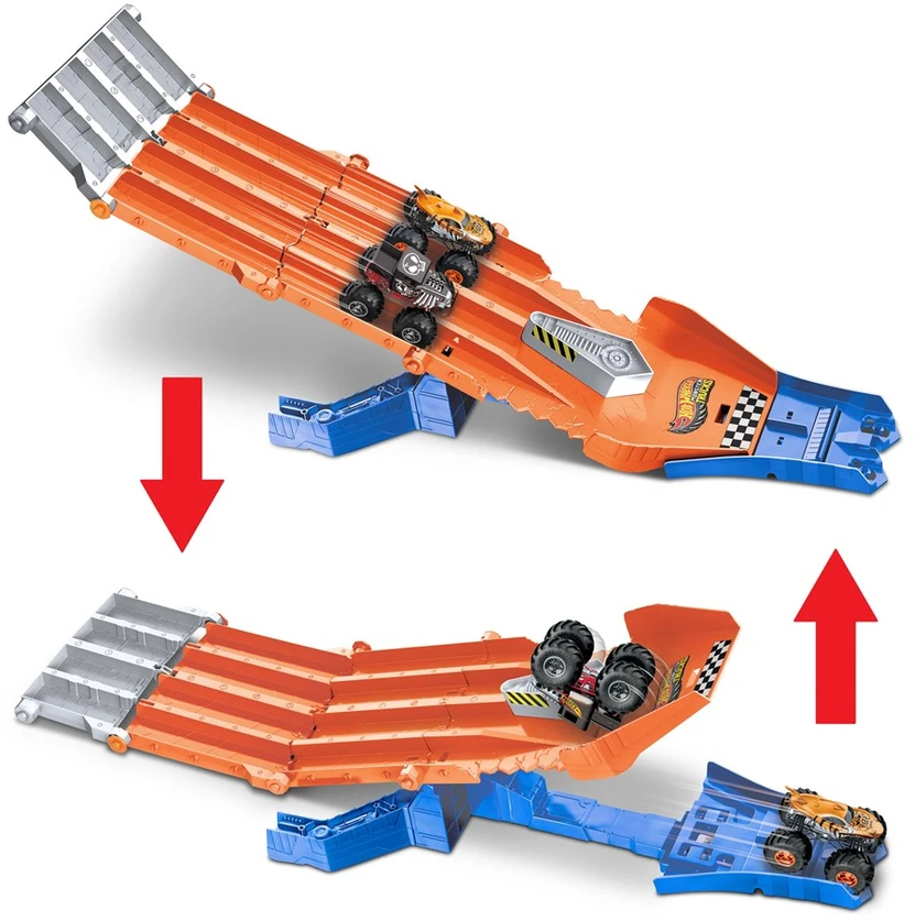 „Hot Wheels“ monstrų sunkvežimio dviejų automobilių griovimo lenktynės