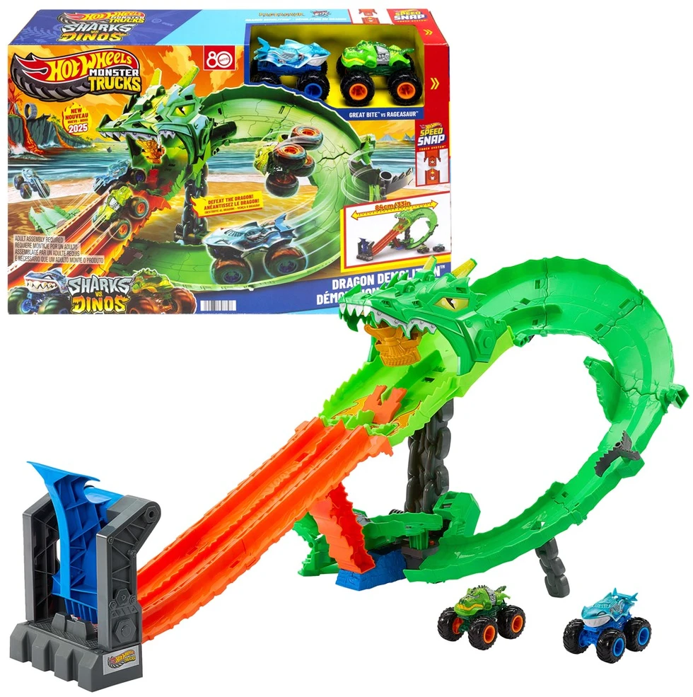 Mattel Žaisliniai Hot Wheels Monster Trucks dinozaurų ir ryklių rinkinys
