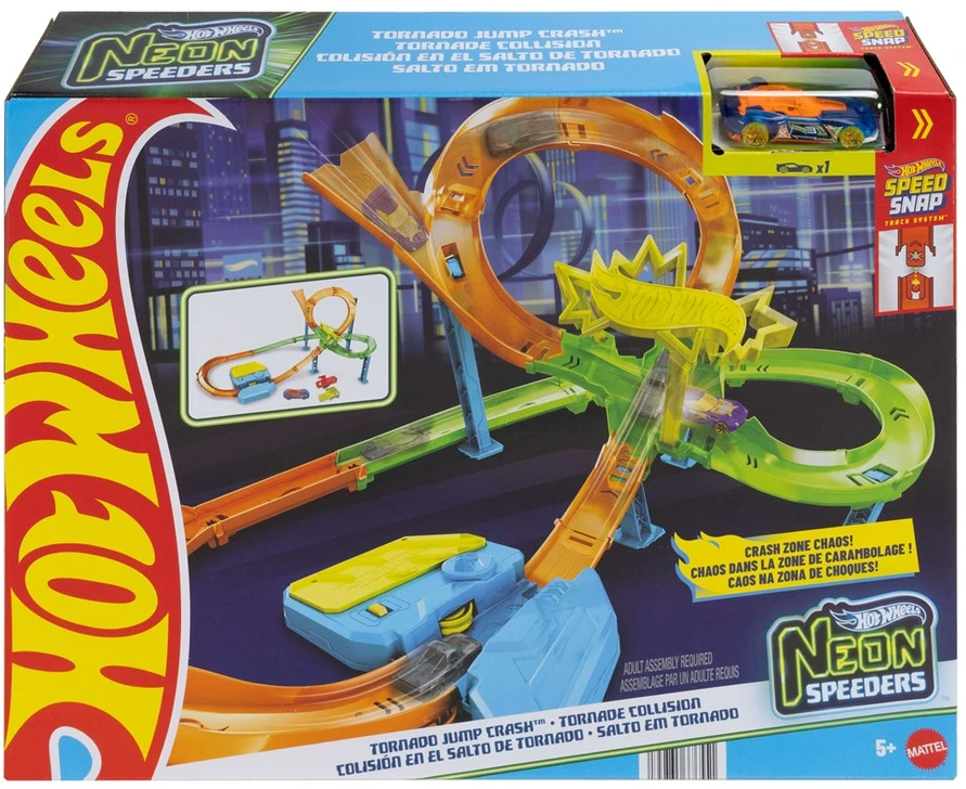 Mattel Žaislinis Hot Wheels Neon Speeders Tornado Jump Crash automobilis
