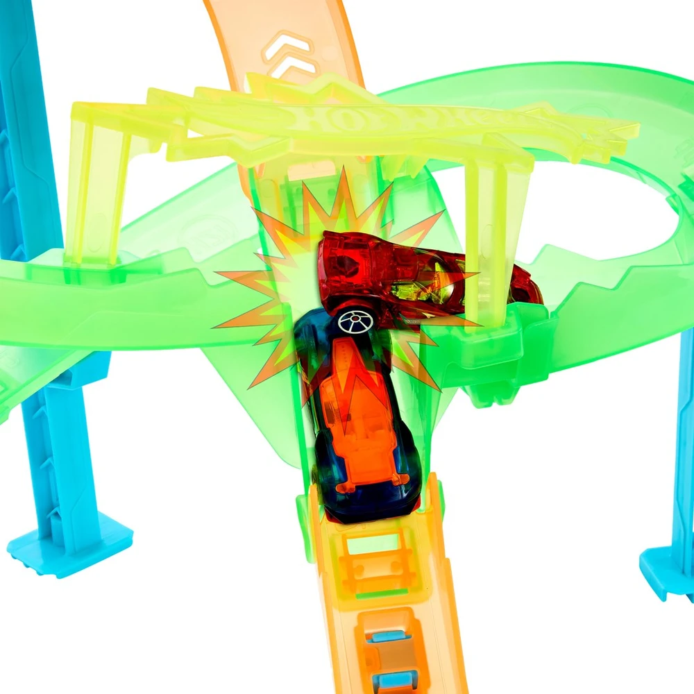 Mattel Žaislinis Hot Wheels Neon Speeders Tornado Jump Crash automobilis