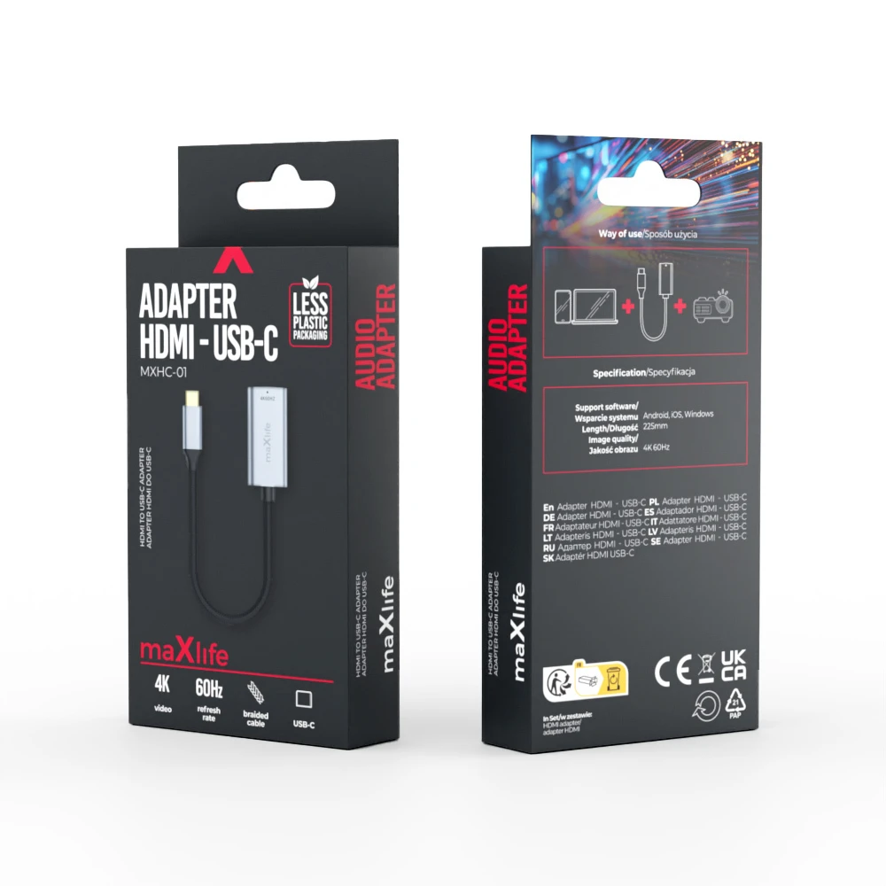 Maxlife adapteris MXHC-01 HDMI – USB-C 4K 60HZ juodas