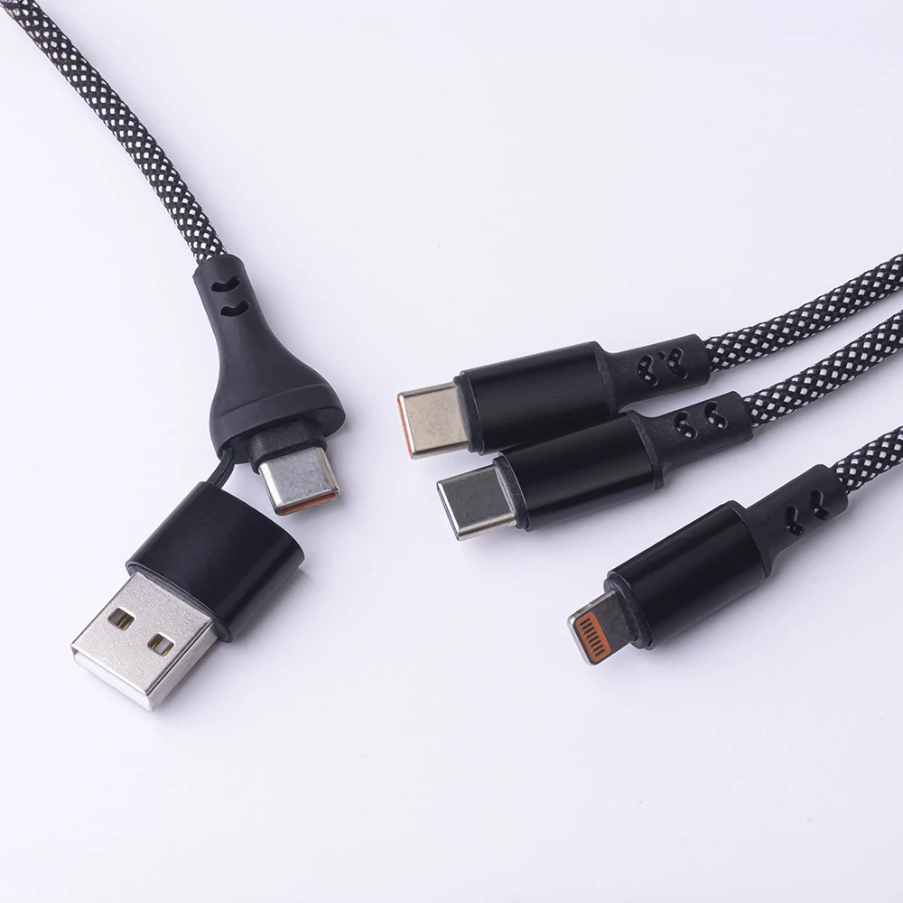 Maxlife ALLin1 laidas USB + USB-C – Lightning + 2x USB-C 1,0 m 66W juodas