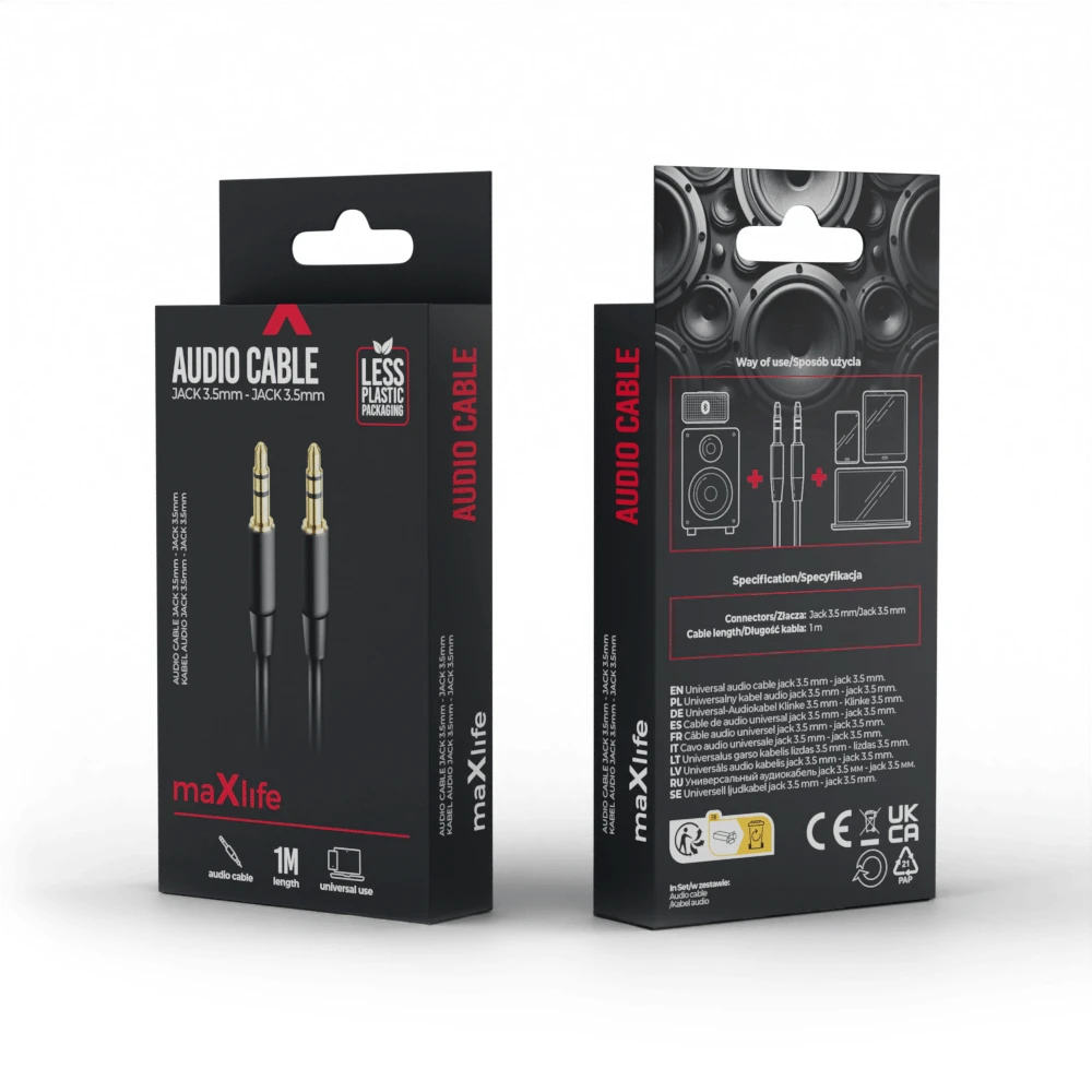 Maxlife garso kabelis jack 3.5 mm – jack 3.5 mm 1m juodas
