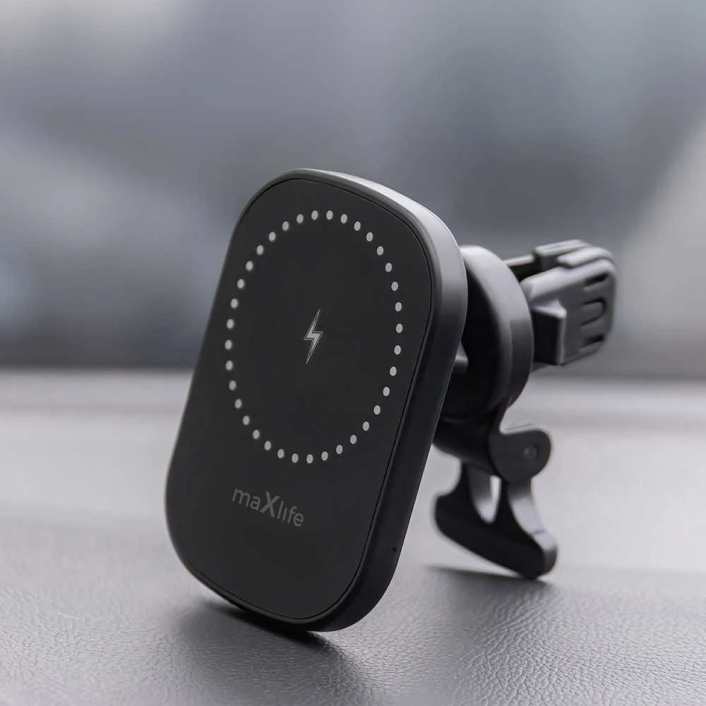 Maxlife automobilinis laikiklis ventiliacijos grotelėms MXCH-16 magnetinis su belaidžiu įkrovimu juodas 15W