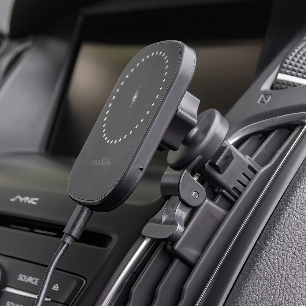 Maxlife automobilinis laikiklis ventiliacijos grotelėms MXCH-16 magnetinis su belaidžiu įkrovimu juodas 15W