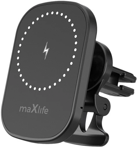 Maxlife automobilinis laikiklis ventiliacijos grotelėms MXCH-16 magnetinis su belaidžiu įkrovimu juodas 15W