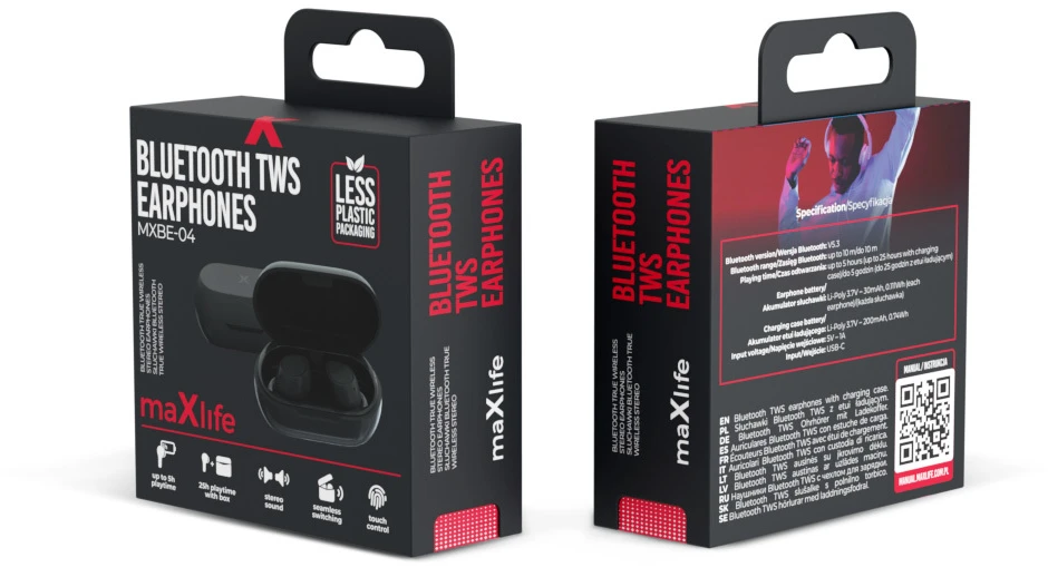 Maxlife BT ausinės TWS MXBE-04 juodos
