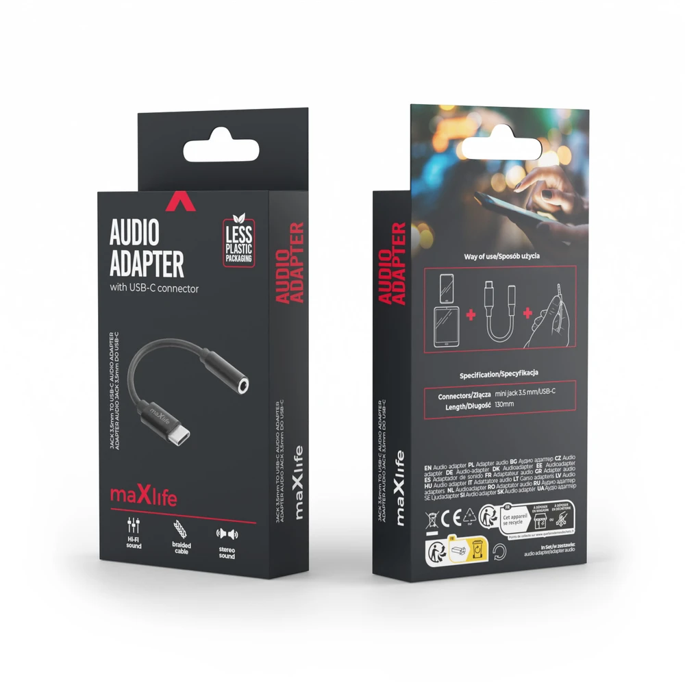 Maxlife garso adapteris MXJC-02 jack 3,5 mm – USB-C juodas