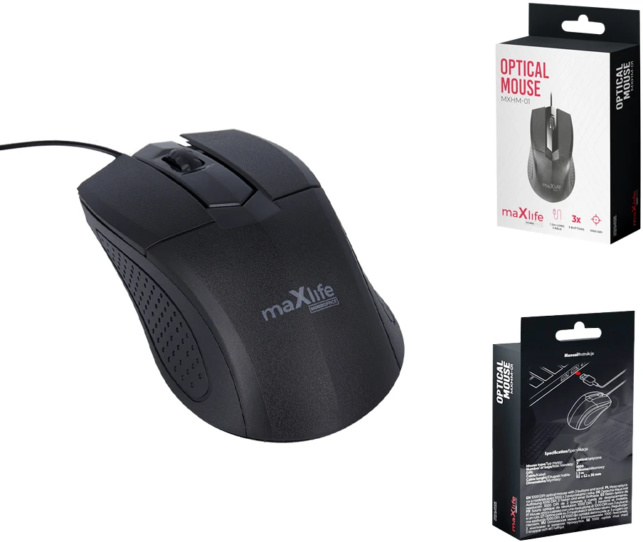 Maxlife Home Office MXHM-01 optinė pelė 1000 DPI 1,2 m juoda