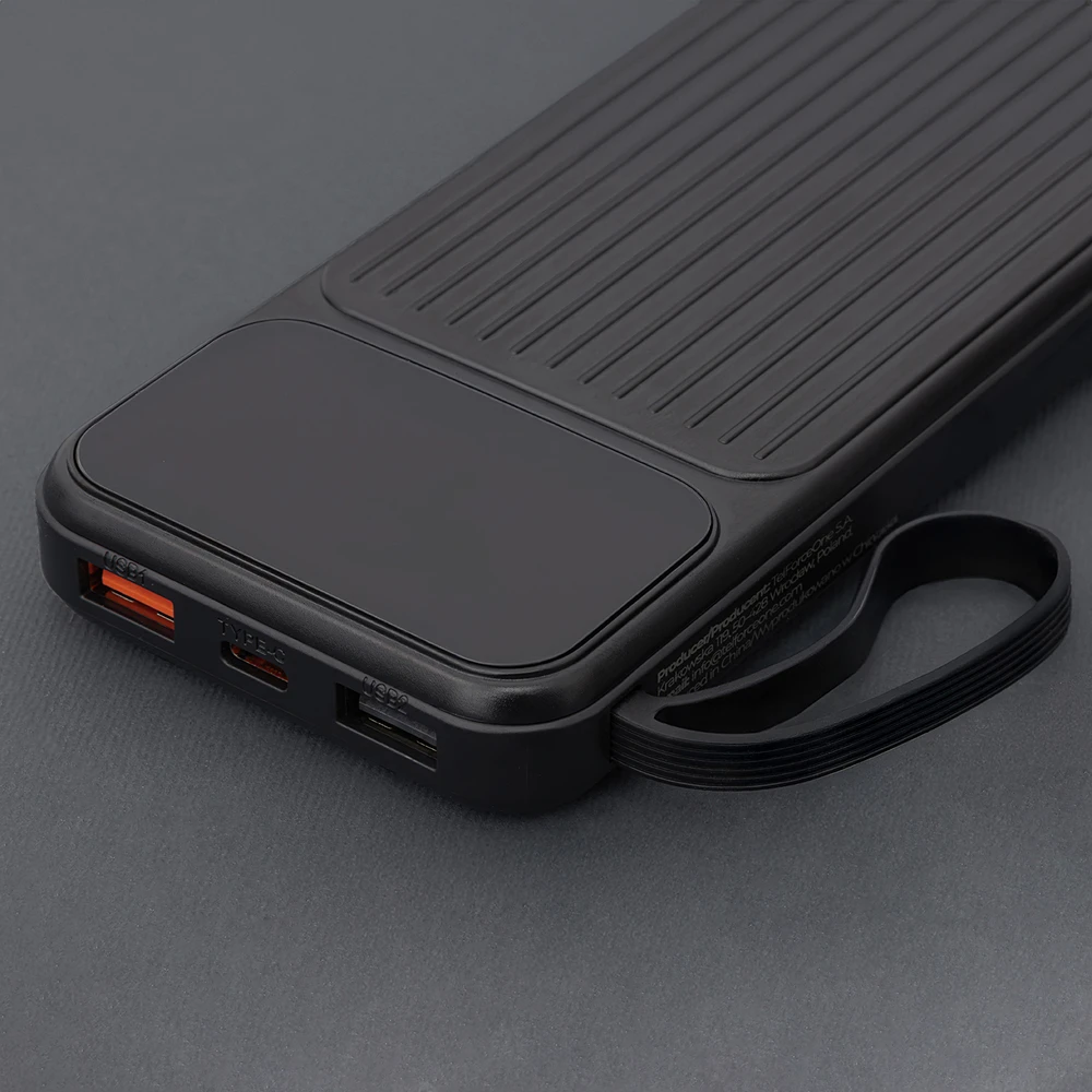 Maxlife išorinė baterija su integruotais laidais MXPB-06 PD QC 22,5W 10000 mAh juoda