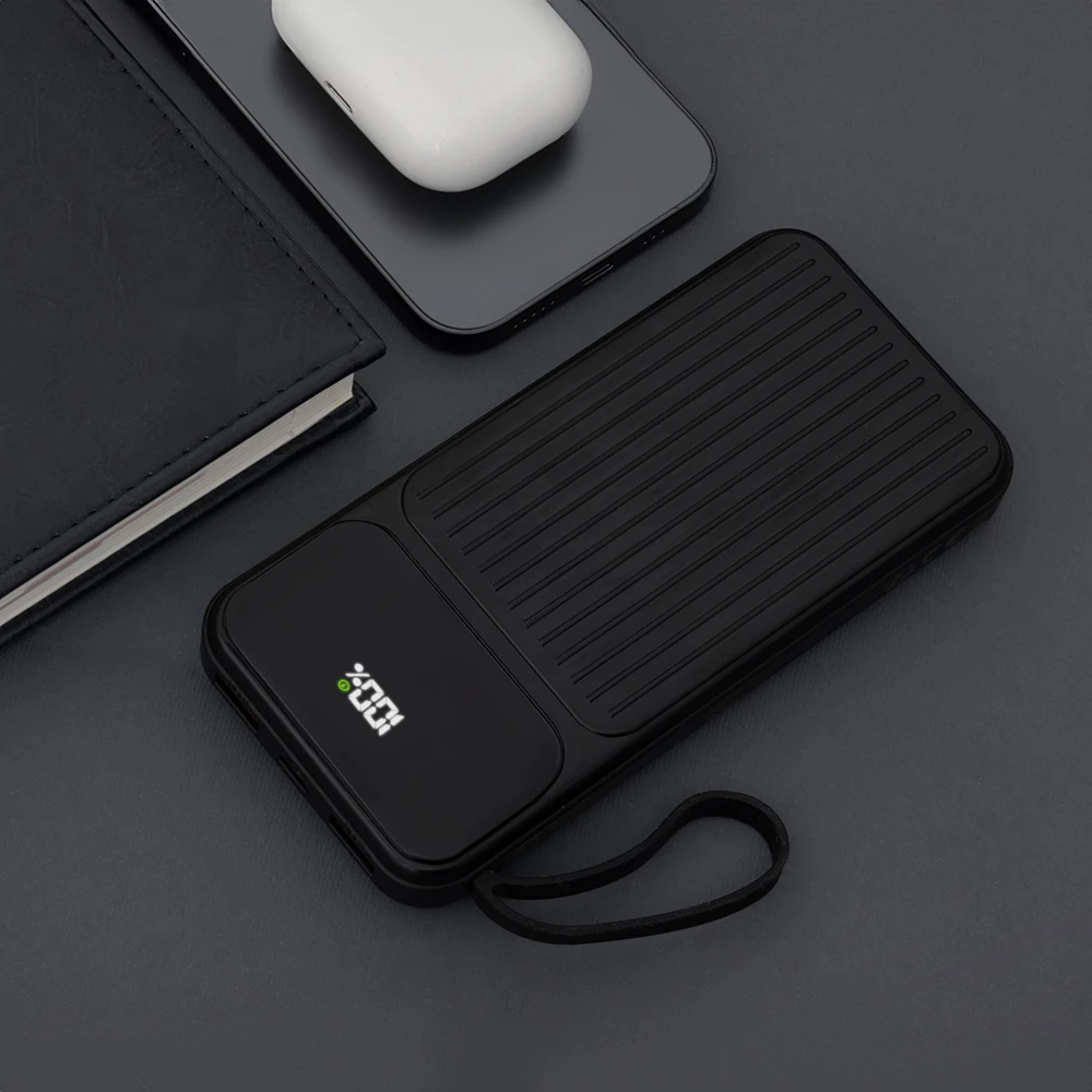 Maxlife išorinė baterija su integruotais laidais MXPB-06 PD QC 22,5W 10000 mAh juoda