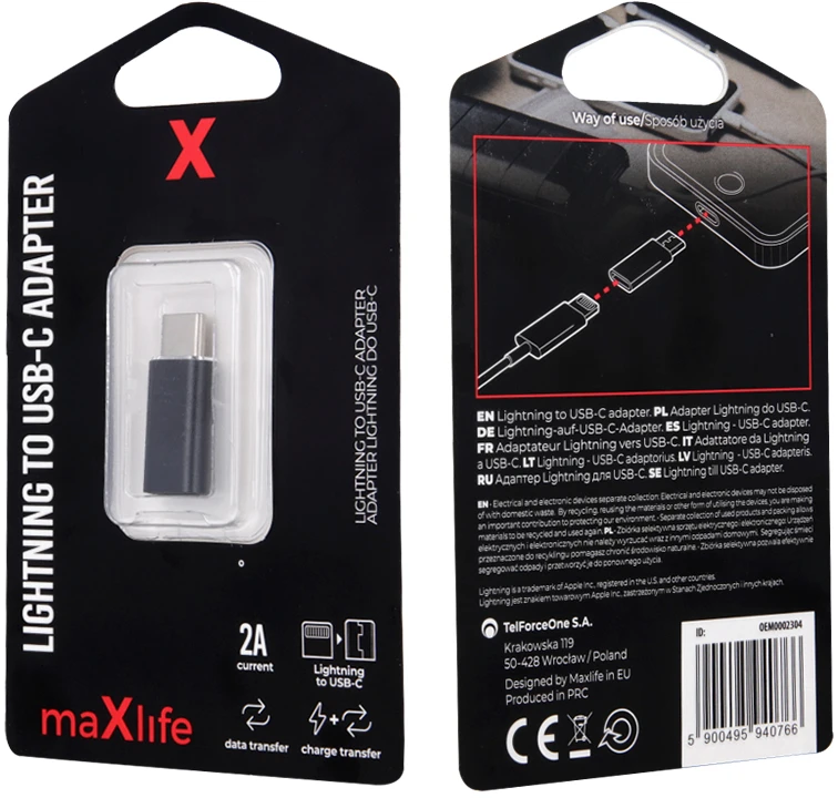 Maxlife Lightning į USB-C adapteris