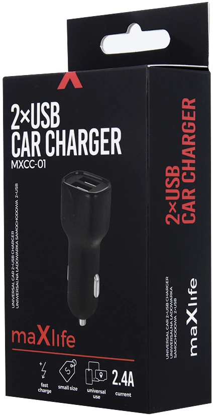 Maxpower automobilinis įkroviklis MXCC-01 2xUSB 2.4A by Maxlife Juodas by Maxlife Juodas