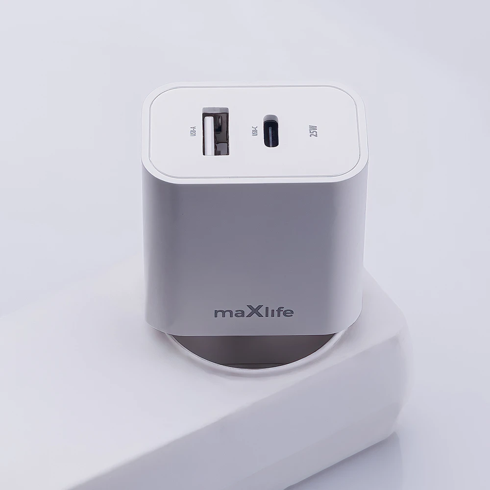 Maxlife MXTC-06-25AC PD QC įkroviklis 1x USB-C 1x USB 25W baltas