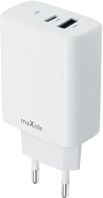 Maxlife MXTC-10-30AC PD QC įkroviklis 1x USB-C 1x USB 30W baltas