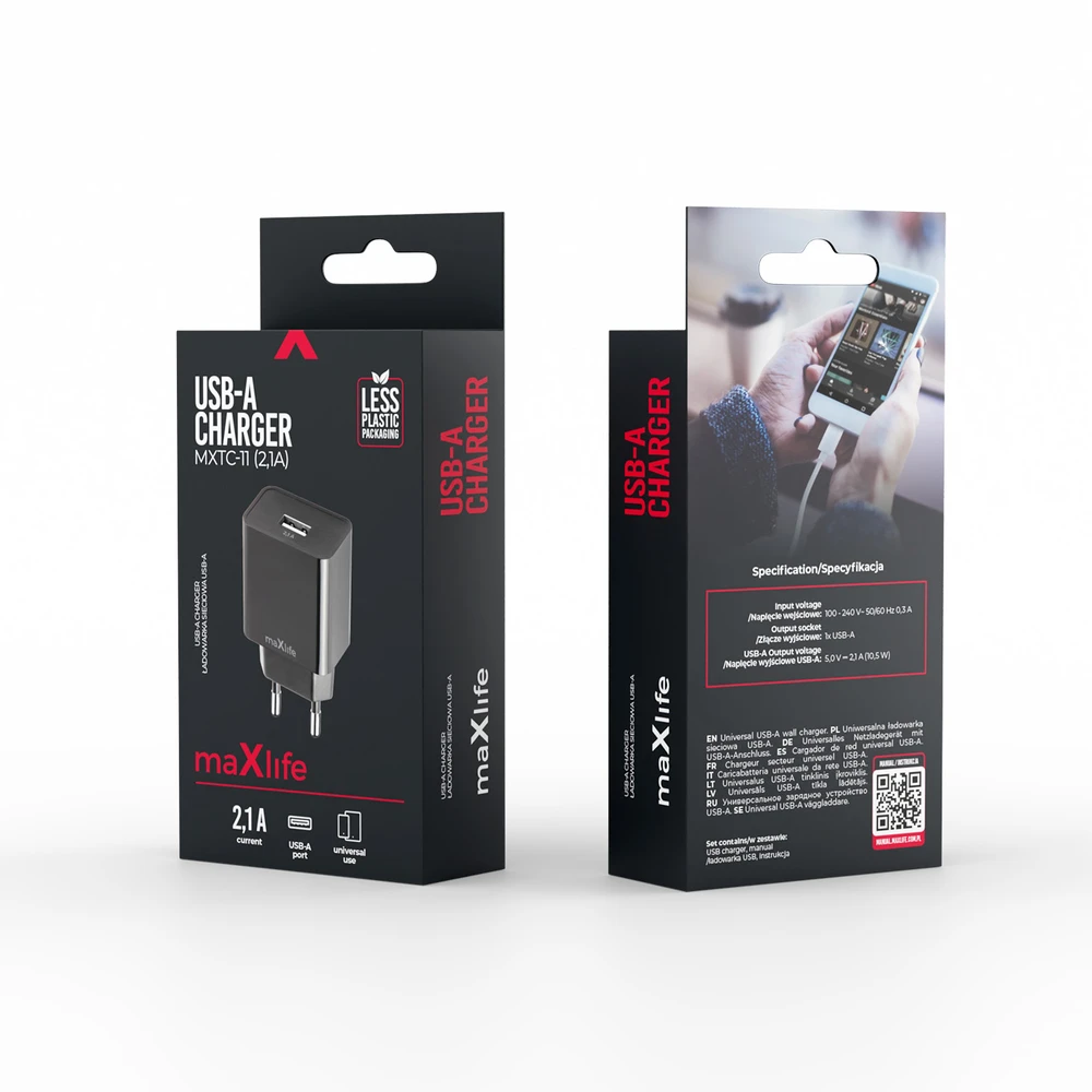 Maxlife MXTC-11 įkroviklis 1x USB-A 2,1A juodas