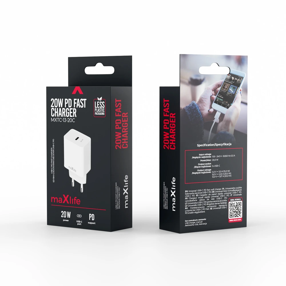 Maxlife MXTC-13-20C PD QC įkroviklis 1x USB-C 20W baltas