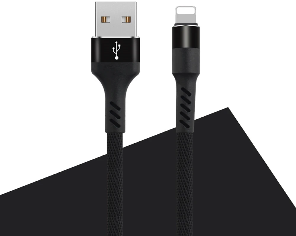 Maxlife MXUC-01 laidas USB – Lightning 1,0 m 2A juodas nailoninis