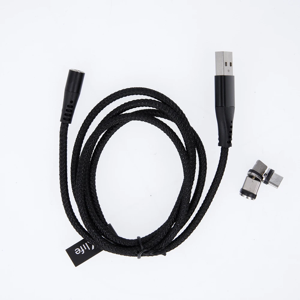 Maxlife MXUC-03 magnetinis laidas USB – Lightning + USB-C + microUSB 1,0 m 3A juodas nailoninis