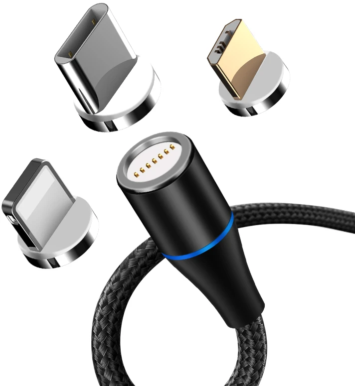 Maxlife MXUC-03 magnetinis laidas USB – Lightning + USB-C + microUSB 1,0 m 3A juodas nailoninis