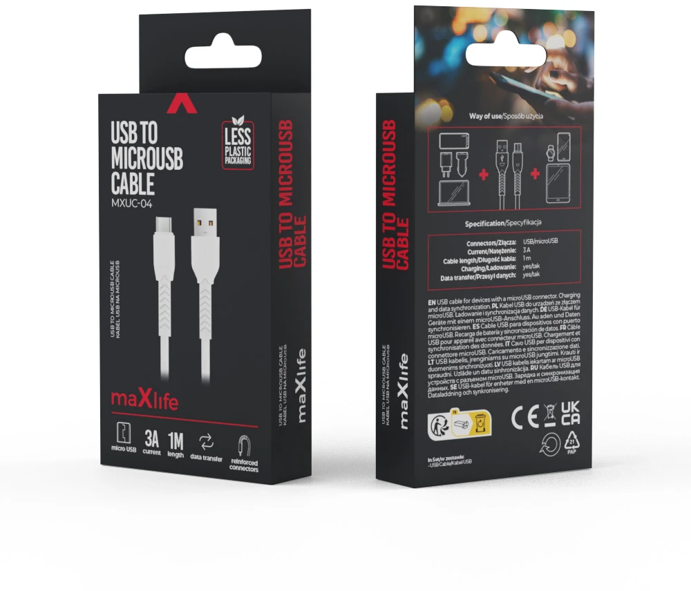 Maxlife MXUC-04 laidas USB – microUSB 1,0 m 3A baltas