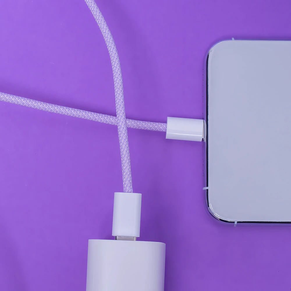 Maxlife MXUC-06 laidas USB-C – USB-C 1,0 m 20W violetinis nailoninis