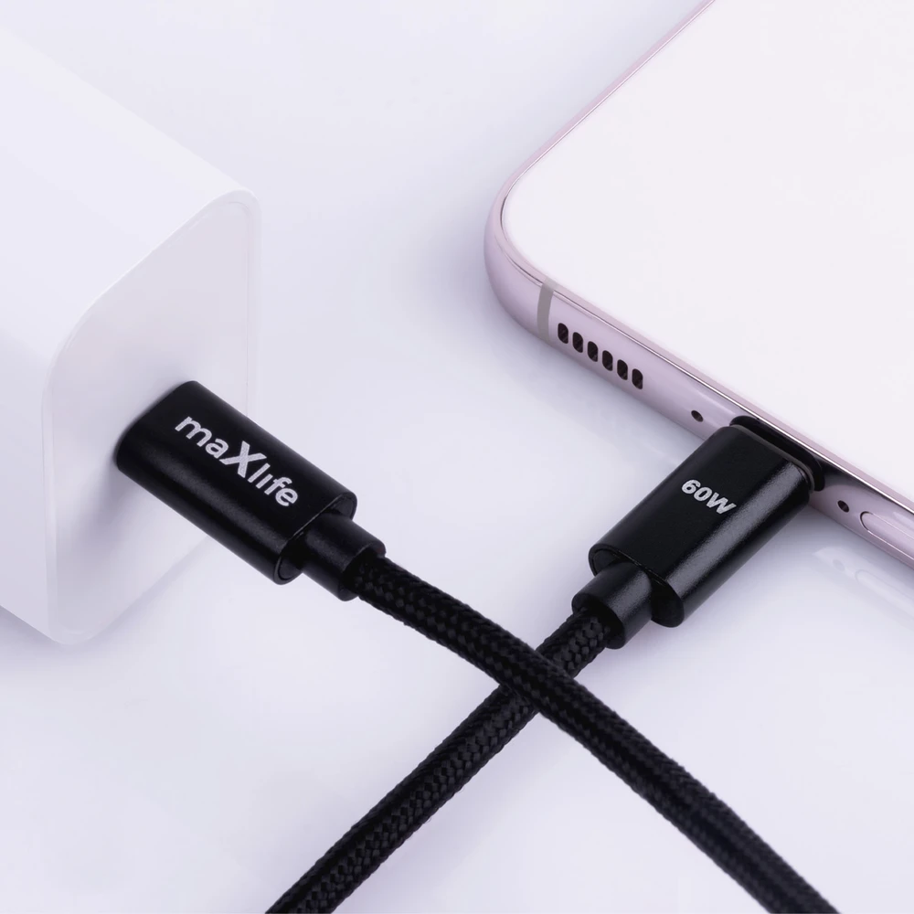 Maxlife MXUC-12 laidas USB-C – USB-C 1,0 m 60W juodas