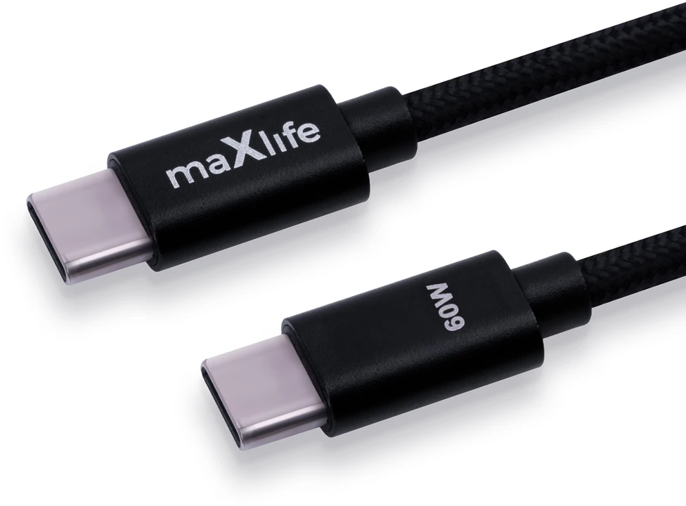 Maxlife MXUC-12 laidas USB-C – USB-C 2,0 m 60W juodas