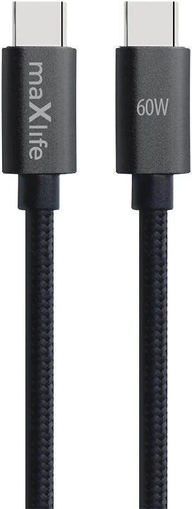 Maxlife MXUC-12 laidas USB-C – USB-C 1,0 m 60W juodas