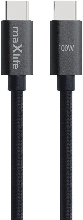 Maxlife MXUC-12 laidas USB-C – USB-C 1,0 m 100W juodas