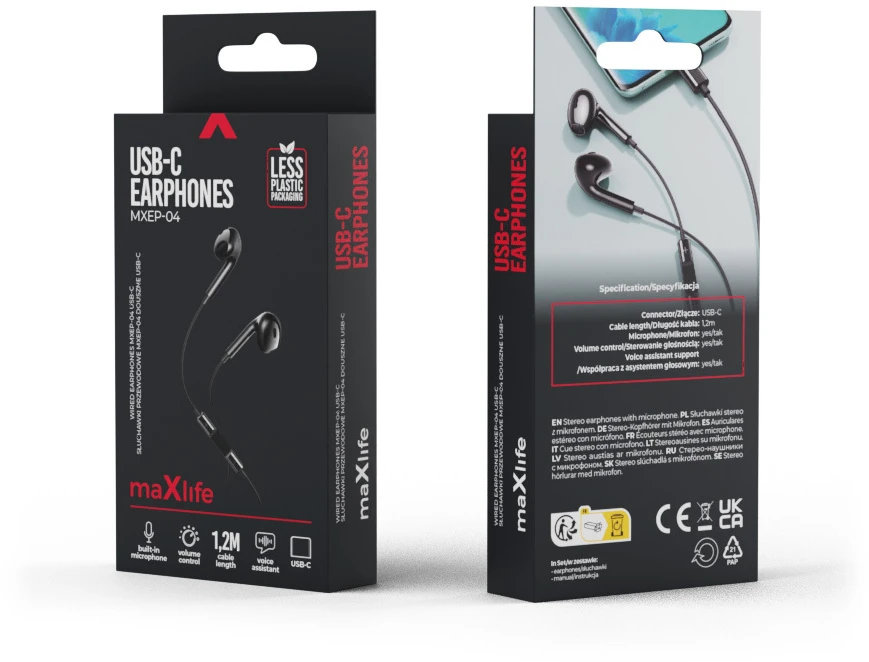 Maxlife laidinės ausinės MXEP-04 USB-C juodos