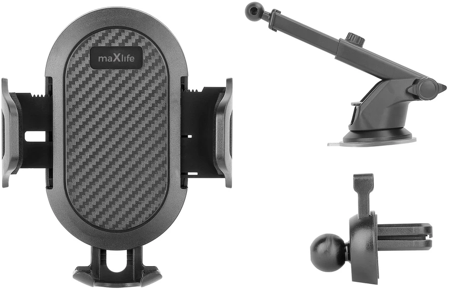 Maxlife universalus automobilinis laikiklis priekiniam stiklui ir oro ventiliacijos grotelėms MXCH-17 juodas