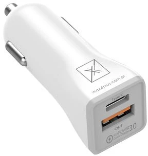 Maxximus AUTOMOBILINIS ĮKROVIKLIS MX KAPPA 18W PD+QC, USB-A+C+ C/C KABELIS 20W PD, Baltas