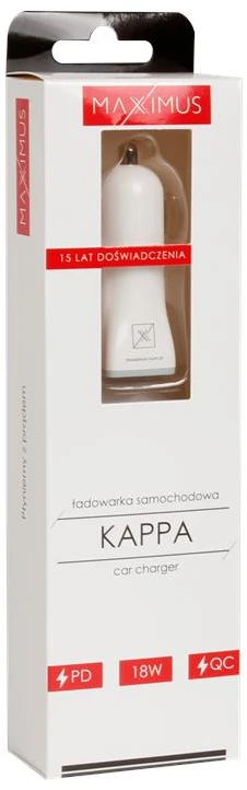 Maxximus AUTOMOBILINIS ĮKROVIKLIS MX KAPPA 18W PD+QC, USB-A+C Baltas