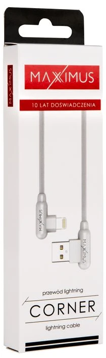 Maxximus KABELIS MX CORNER GREITOJO ĮKROVIMO LIGHTNING 2.4A/1M, Baltas KAMPINIS