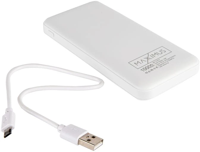 Maxximus IŠORINĖ BATERIJA MX COCO 10 000mAh 2xUSB, 10W Li-Po, BALTA + MICROUSB LAIDAS