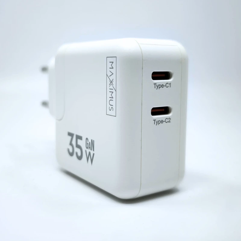 Maxximus SIENINIS ĮKROVIKLIS MX BURST GaN PD 35W, 2xUSB-C + C/LIGHTNING PD LAIDAS 20W Baltas