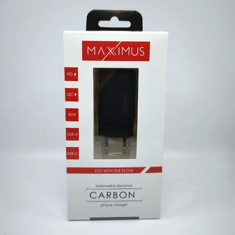Maxximus SIENINIS ĮKROVIKLIS MX CARBON 30W PD+QC USB-A+C Juodas