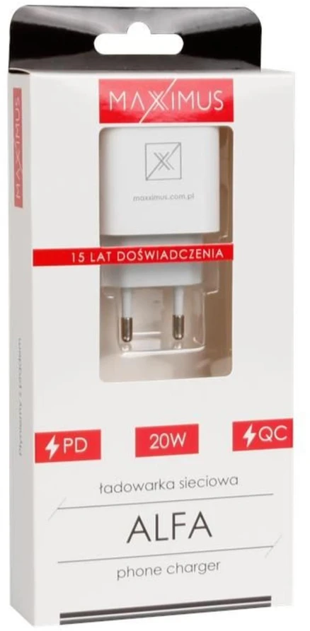 Maxximus Tinklo įkroviklis MX ALFA 20W PD+QC, USB-A+C baltas TTT