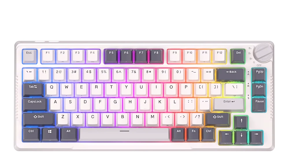 Royal Kludge RH81 balta belaidė mechaninė klaviatūra | 75%, Hot-swap, RGB, Sky Cyan Switches, US