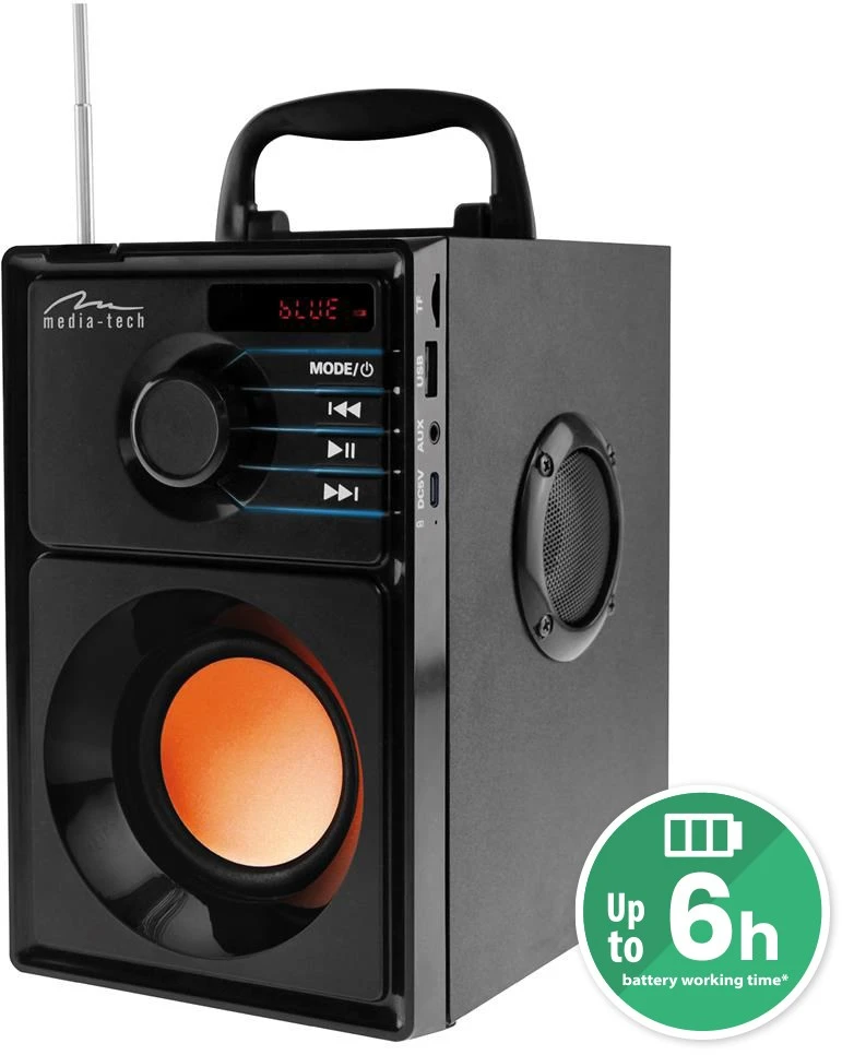 Nešiojama kolonėlė Media-Tech BOOMBOX BT MT3145 V2.0, 15W RMS, Bluetooth, USB, MicroSD, FM Radijas, AUX, su distanciniu pultu