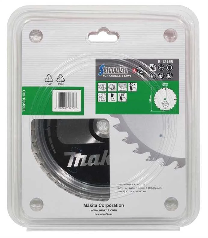 Makita T.C.T. pjūklas 165X1.5X20mm 15° T40 EFFICUT klijuotoms plokštėms E-12223