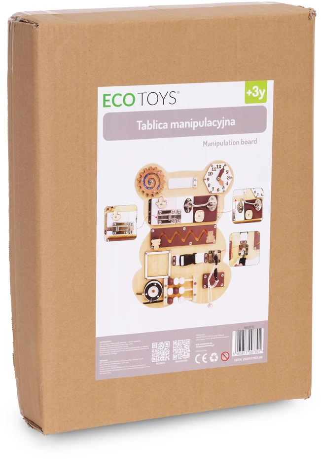 Medinė sensorinė lavinamoji lenta vaikams, meškiukas, 12 dalių ECOTOYS