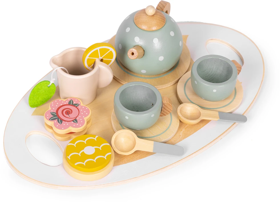 ECOTOYS medinis arbatinukas su puodeliais, 14 dalių rinkinys