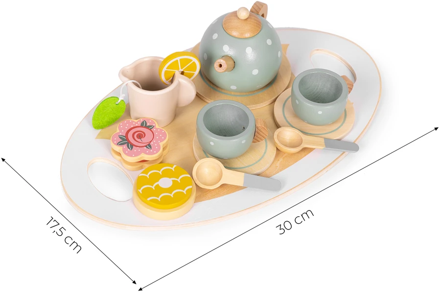 ECOTOYS medinis arbatinukas su puodeliais, 14 dalių rinkinys